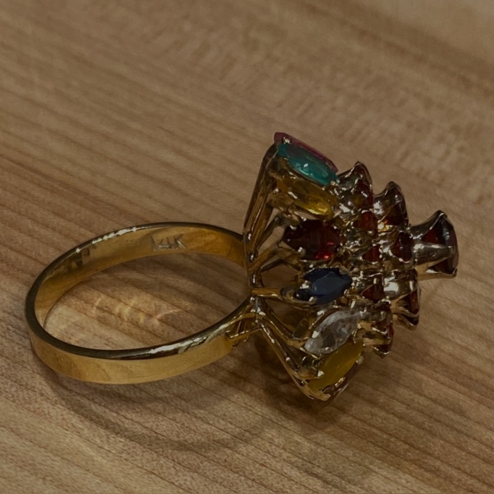 14K Yellow Gold Antique - Garnet - Cluster Cocktail Ring - Picture 7 of 8